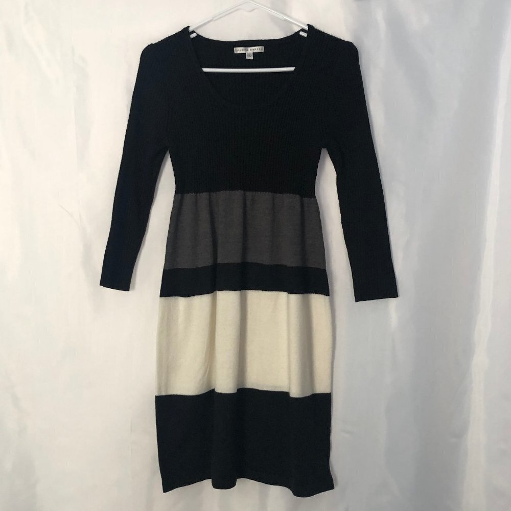 Sandra Darren Sweater Dress Color Black Cream and Gray Size PM - Picture 2 of 12
